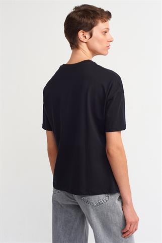 BİSİKLET YAKA KISA KOLLU SİYAH  KADIN T-SHİRT 3683-2Y5