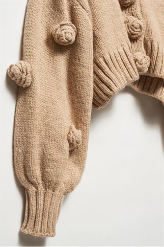 V YAKA EL İŞİ GÜL NAKIŞLI BEJ KADIN HIRKA 60216-2K5