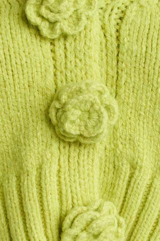 V YAKA EL İŞİ GÜL NAKIŞLI LİME KADIN HIRKA 60216-2K5