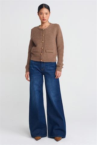 BİSİKLET YAKA DÜĞMELİ VİZON KADIN HIRKA 60261-2K5