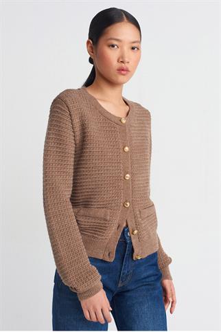 BİSİKLET YAKA DÜĞMELİ VİZON KADIN HIRKA 60261-2K5