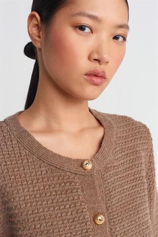 BİSİKLET YAKA DÜĞMELİ VİZON KADIN HIRKA 60261-2K5