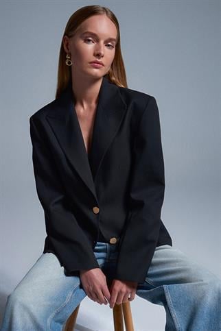 Fitted Kesim Vatkalı Blazer Siyah 60774-2Y6