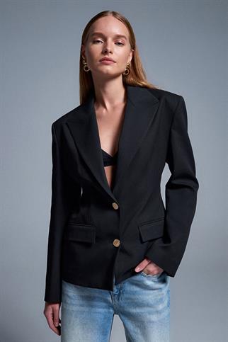 Fitted Kesim Vatkalı Blazer Siyah 60774-2Y6