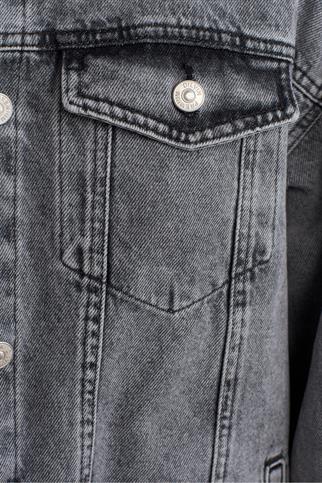 UZUN KOLLU CEPLİ KADIN SİYAH KOT CEKET  65352-2K5