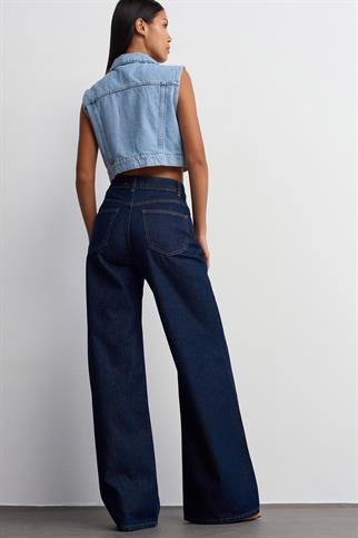 %100 Pamuk Wide Leg Jean-Lacivert 71706-2Y6