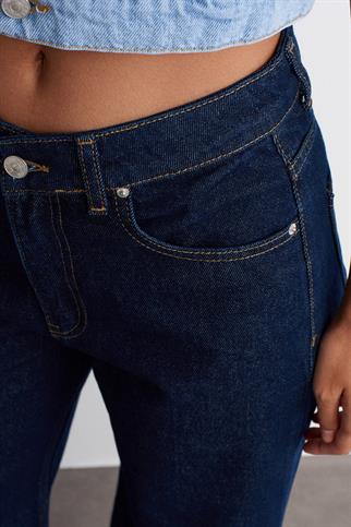 %100 Pamuk Wide Leg Jean-Lacivert 71706-2Y6