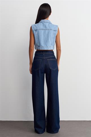 %100 Pamuk Wide Leg Jean-Lacivert 71706-2Y6