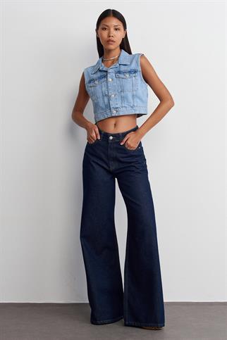 %100 Pamuk Wide Leg Jean-Lacivert 71706-2Y6