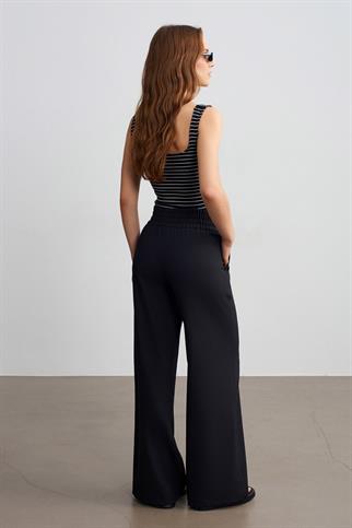 Beli Lastikli Geniş Paça Pantolon-Siyah 72259-2Y6