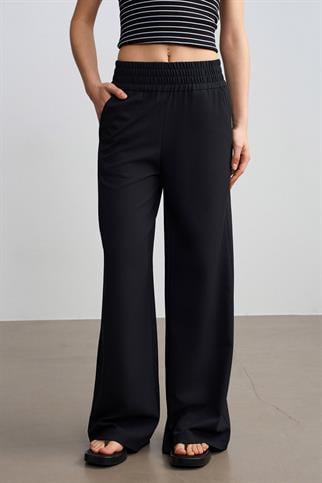 Beli Lastikli Geniş Paça Pantolon-Siyah 72259-2Y6