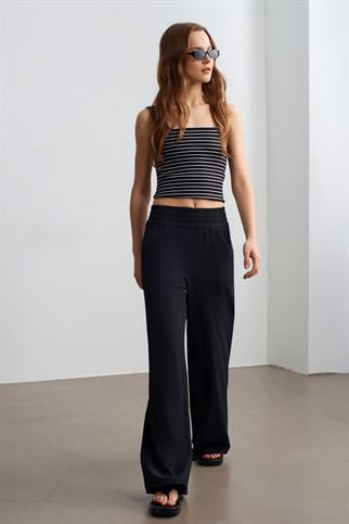 Beli Lastikli Geniş Paça Pantolon-Siyah 72259-2Y6