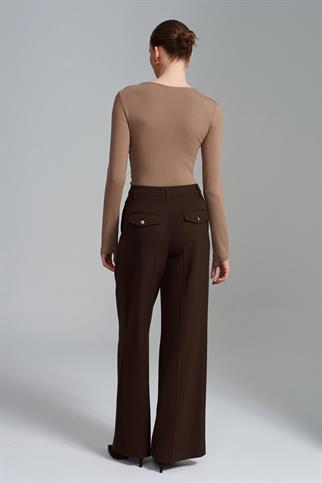 Yüksek Bel Geniş Paça Pantolon-Kahve 72280-2Y6