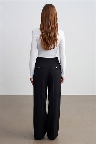 Yüksek Bel Geniş Paça Pantolon-Siyah 72280-2Y6