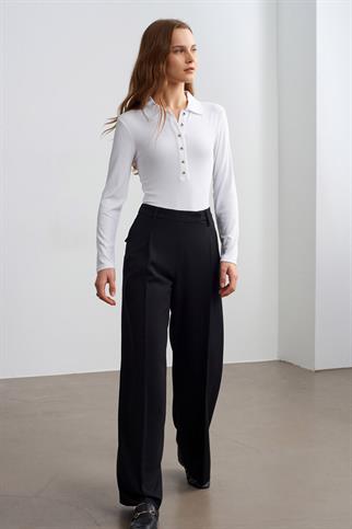 Yüksek Bel Geniş Paça Pantolon-Siyah 72280-2Y6