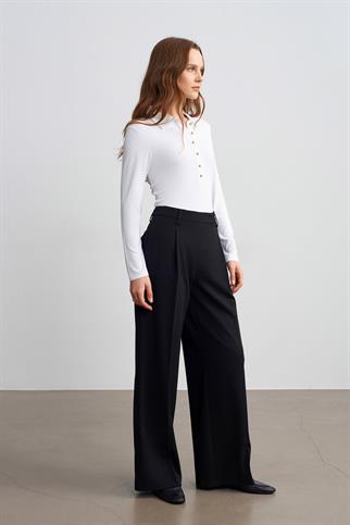 Yüksek Bel Geniş Paça Pantolon-Siyah 72280-2Y6