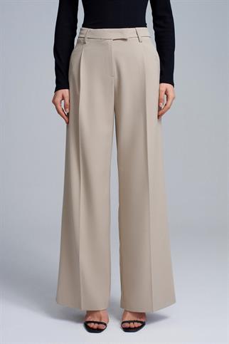 Yüksek Bel Geniş Paça Pantolon-Taş 72280-2Y6
