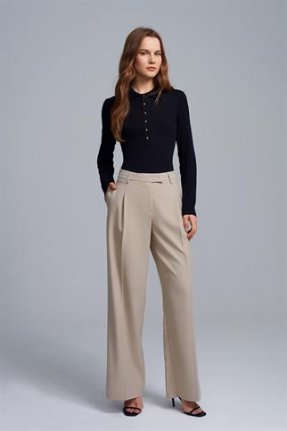 Yüksek Bel Geniş Paça Pantolon-Taş 72280-2Y6