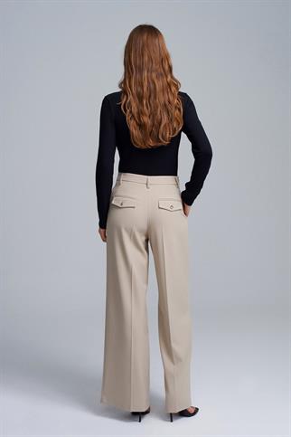 Yüksek Bel Geniş Paça Pantolon-Taş 72280-2Y6