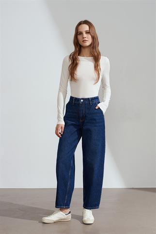 %100 Pamuk Yüksek Bel Jean-Lacivert 72284-2Y6