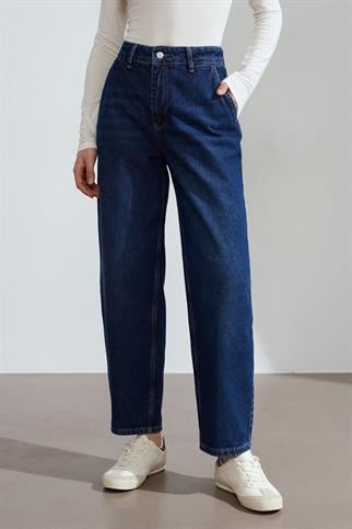%100 Pamuk Yüksek Bel Jean-Lacivert 72284-2Y6