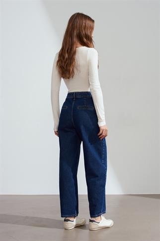 %100 Pamuk Yüksek Bel Jean-Lacivert 72284-2Y6
