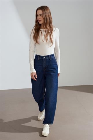 %100 Pamuk Yüksek Bel Jean-Lacivert 72284-2Y6