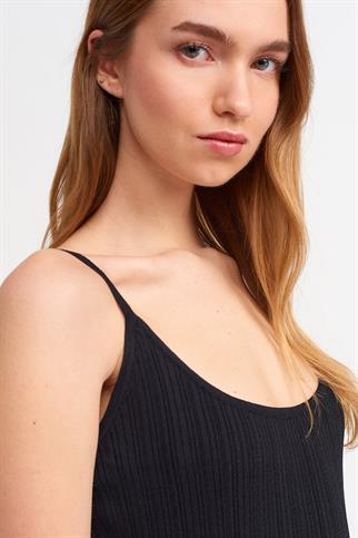 İP ASKILI YIRTMAÇLI UZUN SİYAH KADIN ELBİSE 90139-2Y5