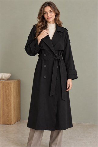 7589-2K7 EFİL TRENCH-SİYAH