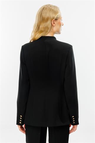 SÜS CEPLİ SİYAH KADIN CEKET 1009-2K5