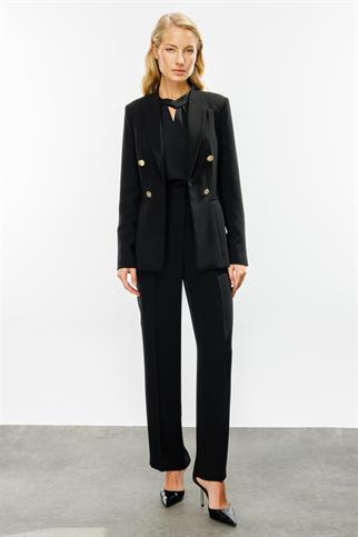 SÜS CEPLİ SİYAH KADIN CEKET 1009-2K5