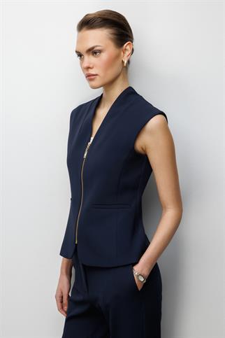 V Yaka Dikiş Detaylı Yelek Lacivert 1010-2Y6