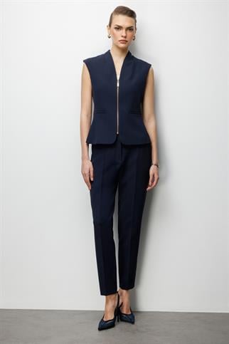 V Yaka Dikiş Detaylı Yelek Lacivert 1010-2Y6