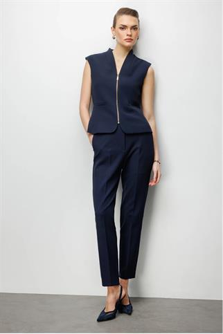 Düz Kesim Yüksek Bel Pantolon Lacivert 1012-2Y6