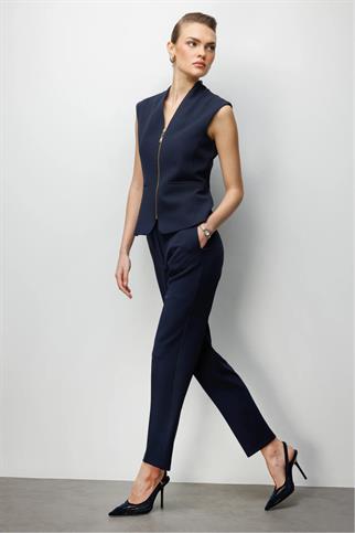 Düz Kesim Yüksek Bel Pantolon Lacivert 1012-2Y6