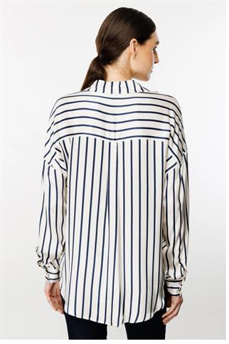 ÇİZGİLİ UZUN KOLLU EKRU KADIN GÖMLEK  1030-2Y4