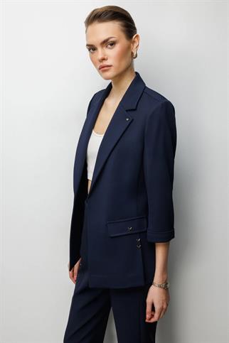 Duble Kol Yanları Yırtmaçlı Ceket Lacivert 1064-2Y6