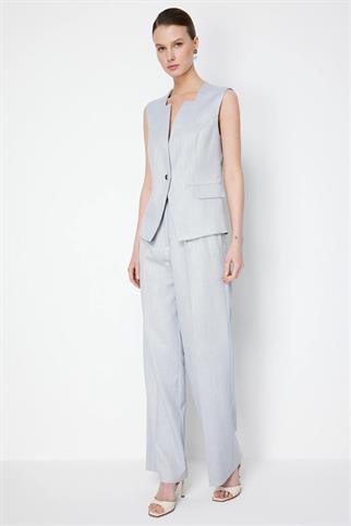 Pileli Bol Paça Pantolon Blue 1076-2Y6