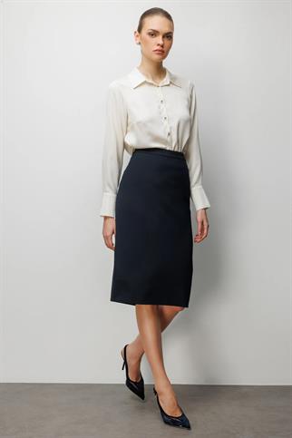 Arkası Yırtmaçlı Kalem Etek Lacivert 1086-2Y6