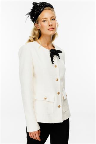 Gül Broşlu Ekru Kadın Ceket 1129-2K5