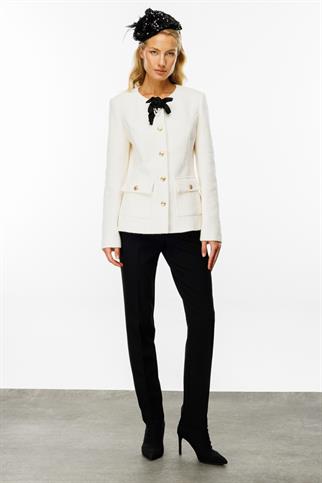 Gül Broşlu Ekru Kadın Ceket 1129-2K5