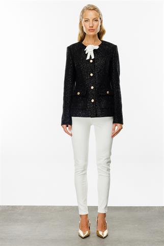Gül Broşlu Siyah Kadın Ceket 1129-2K5