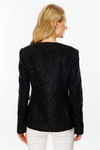 Gül Broşlu Siyah Kadın Ceket 1129-2K5