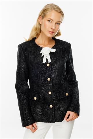Gül Broşlu Siyah Kadın Ceket 1129-2K5