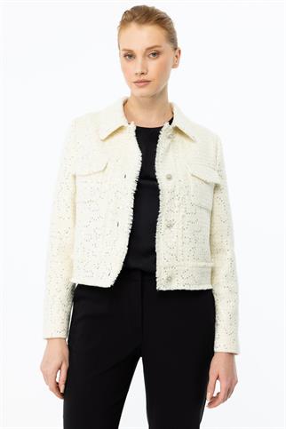 Kapak Cep Önü Düğmeli Şanel Ekru Ceket  1131-2K5