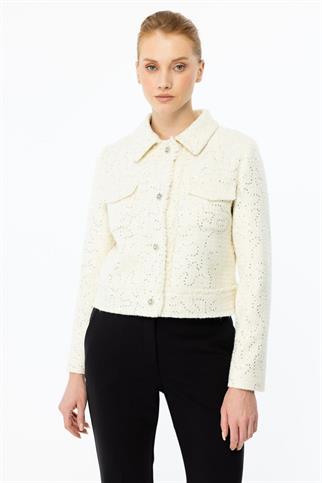 Kapak Cep Önü Düğmeli Şanel Ekru Ceket  1131-2K5