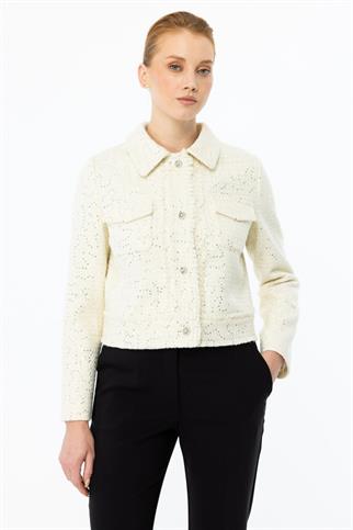 Kapak Cep Önü Düğmeli Şanel Ekru Ceket  1131-2K5