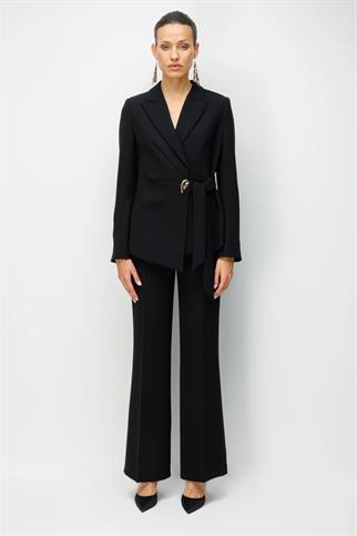 Beli Kuşaklı Metal Aksesuarlı Ceket Siyah 1142-2Y6