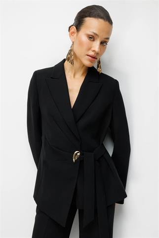 Beli Kuşaklı Metal Aksesuarlı Ceket Siyah 1142-2Y6