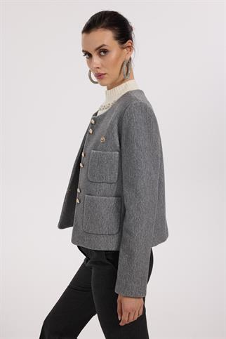 Ekol Torba Cepli Kaşe Gri Kadın Ceket 1181-2K5